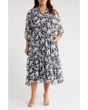Julia Jordan Puff Sleeve Tie Belt Midi Dress - Blue