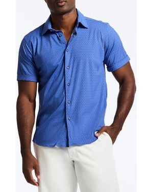 Robert Graham Pidmont Classic Fit Paisley Short Sleeve Knit Button-Up Shirt - Blue