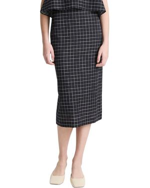 Vince Linen-Blend Trellis Plaid Pencil Skirt - Black