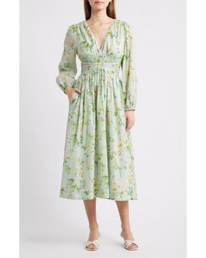 En Saison Rylee Floral Long Sleeve Cotton Midi Dress - Green