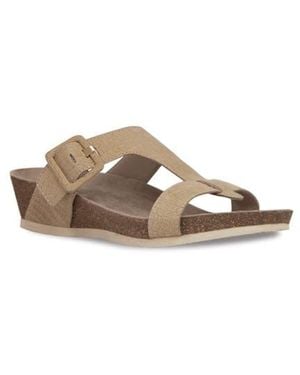 Munro Ronda T-Strap Wedge Slide Sandal - Brown