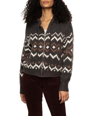 Sanctuary Fair Isle Zip Sweater Hoodie - Black
