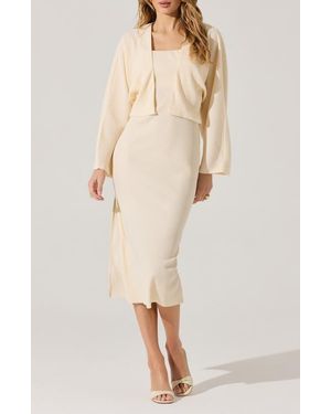 Astr Long Sleeve Shrug & Ribbed Sweater Dress Set - Natural