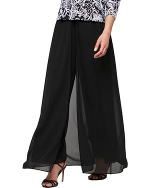 Alex Evenings Wide Leg Pants With Mesh Skirt Overlay - Black