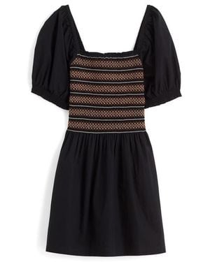 Madewell Smocked Puff Sleeve Minidress - Black