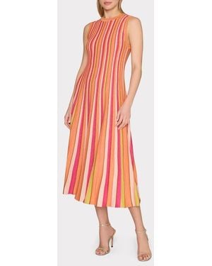 MILLY Metallic Stripe Midi Sweater Dress - Red
