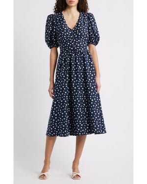 Caslon Puff Sleeve Heart Midi Dress - Blue