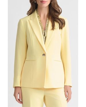 Kasper Peak Lapel Stretch Crepe Peplum Blazer - Yellow