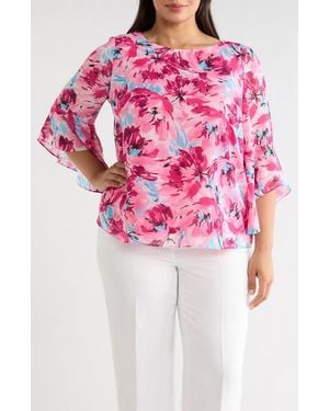 Kasper Floral Print Ruffle Top - Pink