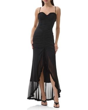 AFRM Cassian Ruched Detail Crossback Mesh Gown - Black
