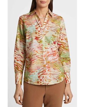 Foxcroft Mary Watercolor Zebra Cotton Button-Up Shirt - Multicolor