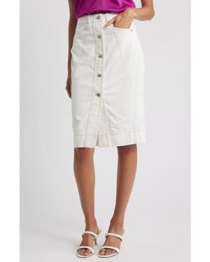 BOSS Varlina Button Front Denim Skirt - White