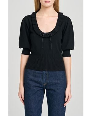 Wayf Paulina Puff Sleeve Sweater - Black