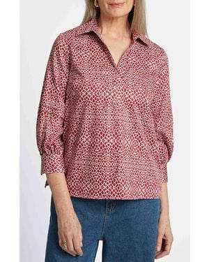 Foxcroft Frankie Abstract Print Cotton Sateen Popover Top - Red