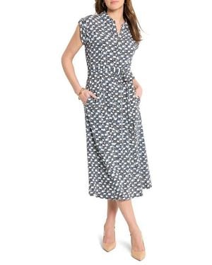 NIC+ZOE Sonni Basket Weave Print Belted Midi Shirtdress - Gray