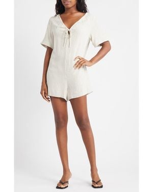 TOPSHOP Stripe Tie Front Romper - White