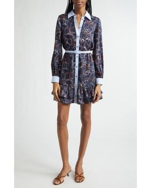 Cinq À Sept Malvia Floral Print Long Sleeve Shirtdress - Blue
