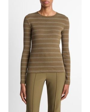 Vince Striped Ribbed Pima Cotton Long-Sleeve T-Shirt - Green