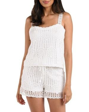 La Blanca Waverly Lace Overlay Cotton Cover-Up Camisole - White