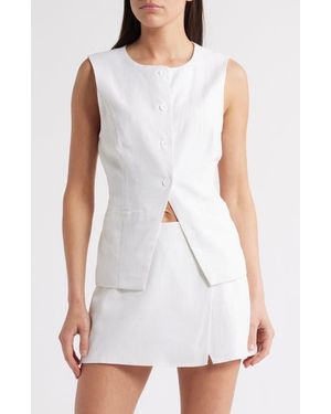 Steve Madden Wesley Linen Blend Button-Up Vest - White