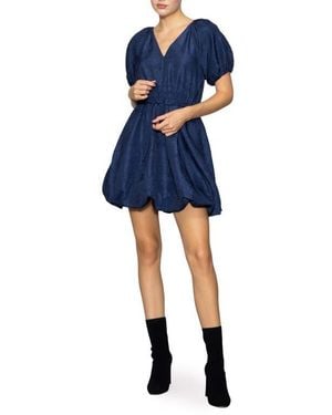 MELLODAY Tie Waist Bubble Minidress - Blue