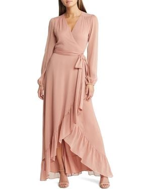 Wayf Meryl Long Sleeve Wrap High-Low Cocktail Dress - Pink