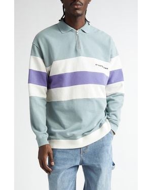 Noon Goons Laid Back Colorblock Long Sleeve Cotton Fleece Zip Polo - Blue
