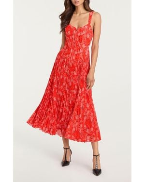 Cinq À Sept Botanical Floral A Line Dress - Red