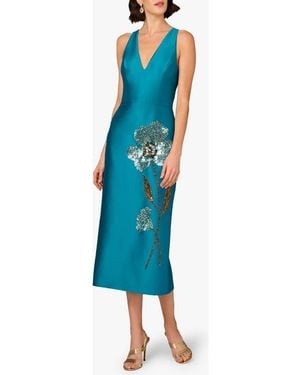 Aidan Mattox Beaded V-Neck Midi Dress - Blue