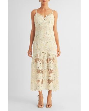 Arose Studio Sabrina Floral Lace Midi Dress - Yellow