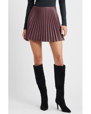 Open Edit Pleated Faux Leather Miniskirt - Purple