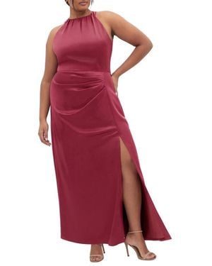 City Chic Celina Halter Neck Satin Maxi Dress - Red