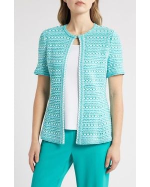 Ming Wang Mixed Stitch Short Sleeve Cardigan - Blue