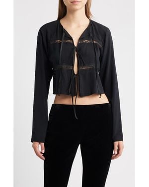 Bella Venice The Camille Lace Inset Tie Front Top - Black