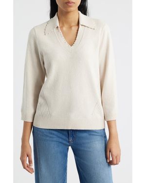 Wit & Wisdom Bead Trim Sweater - White