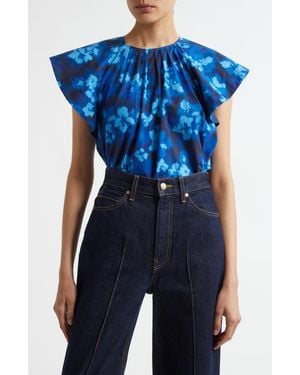 Ulla Johnson Rumi Print Flutter Sleeve Top - Blue