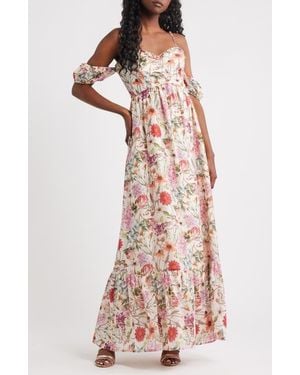 Lulus Panarea Floral Print Off The Shoulder Maxi Dress - Multicolor