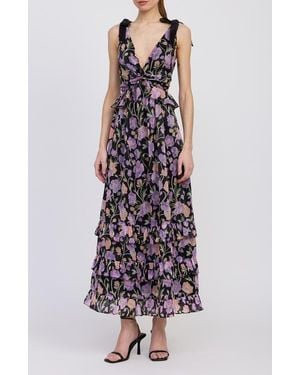 En Saison Becca Floral Tiered Dress - Purple