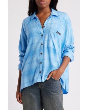 BDG Brendan Check Oversize Button-Up Shirt - Blue