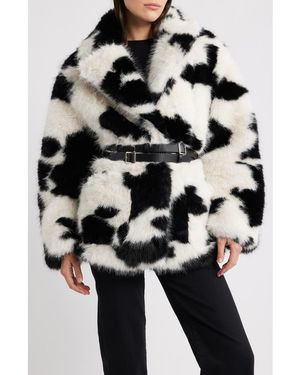 AFRM Livingstone Cow Print Faux Fur Jacket - Black