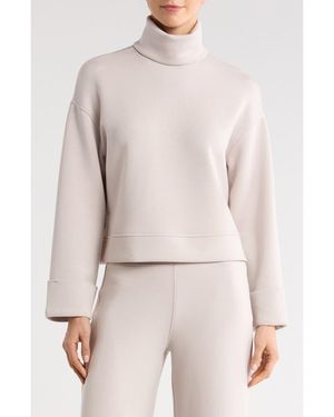 Spanx Cuffed Sleeve Crop Turtleneck Sweatshirt - Natural