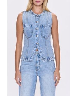 Pistola Gia Fitted Collarless Denim Vest - Blue