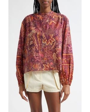 Ulla Johnson Harlowe Floral Long Sleeve Cotton Blend Top - Red