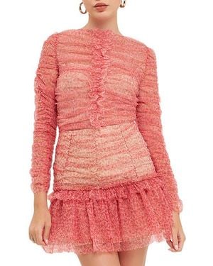 Endless Rose Floral Print Ruffle Tulle Top - Red