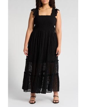 MELLODAY Lace Smocked Maxi Dress - Black