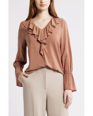 Nordstrom Ruffle Front Top - Brown
