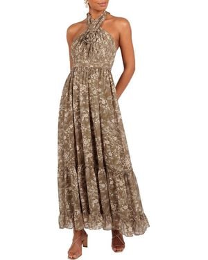 Petal & Pup Lennon Floral Halter Gown - Brown