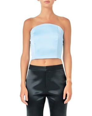 Endless Rose Strapless Satin Crop Top - Blue