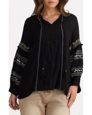 Talisman the Label Florence Embroidered Crepe Top - Black