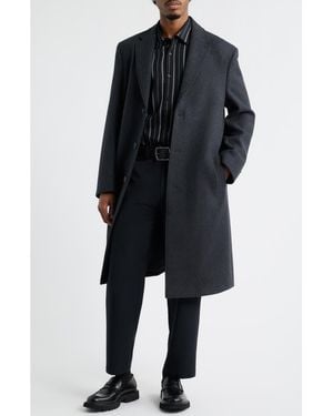 Open Edit Wool Blend Melton Overcoat - Black
